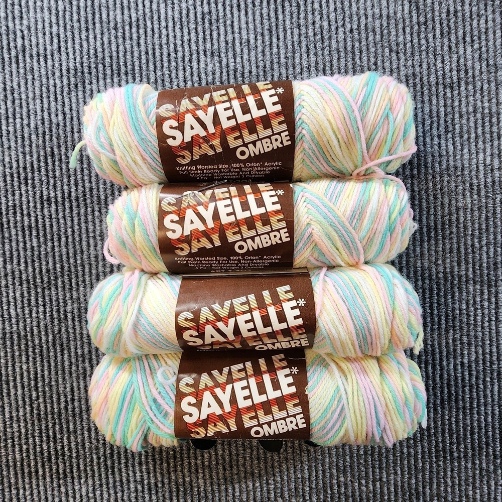 Vintage Sayelle Ombre Yarn Lot 4 Skeins Baby Pastels 384 Worsted Weight Acrylic
